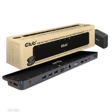 Club 3D USB Gen1 Type-C Triple Display DP1.4 Alt mode Smart PD3.0 Charging Dock with 100 Watt Power Supply